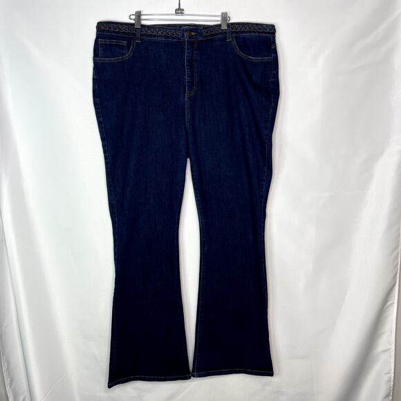 ModCloth Plus Sized Womans Dark Washed Braided Heritage Flared Jeans Size 22W - Picture 1 of 12